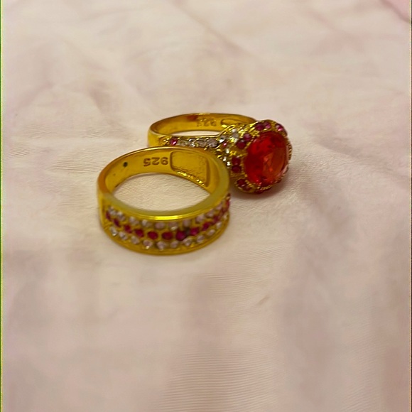 New 925 2Pcs/Set Exquisite Luxury Noble Blue Stone Ring Set Sz 4 red or blue - Picture 6 of 8